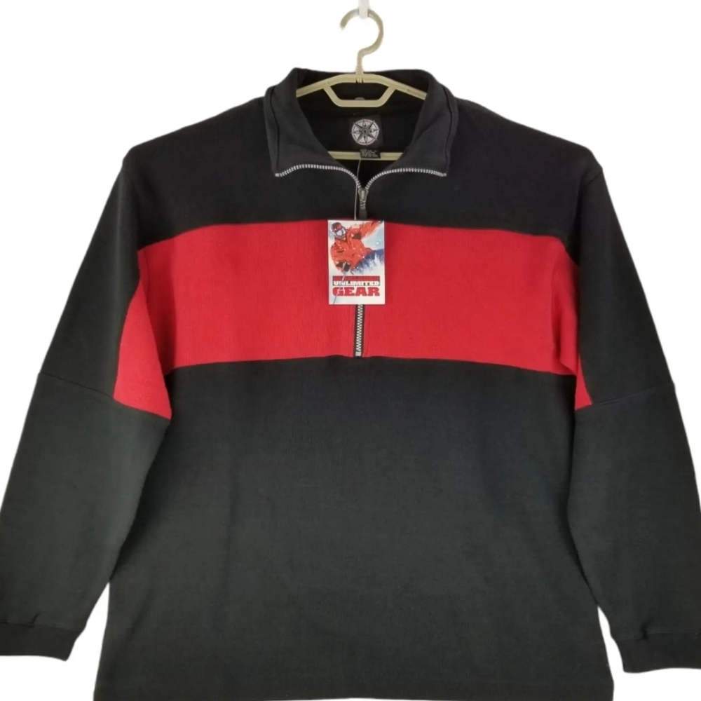 Marlboro Unlimited Gear Mens Black Red 1/3 Zip Collared Pullover Jacket Size M